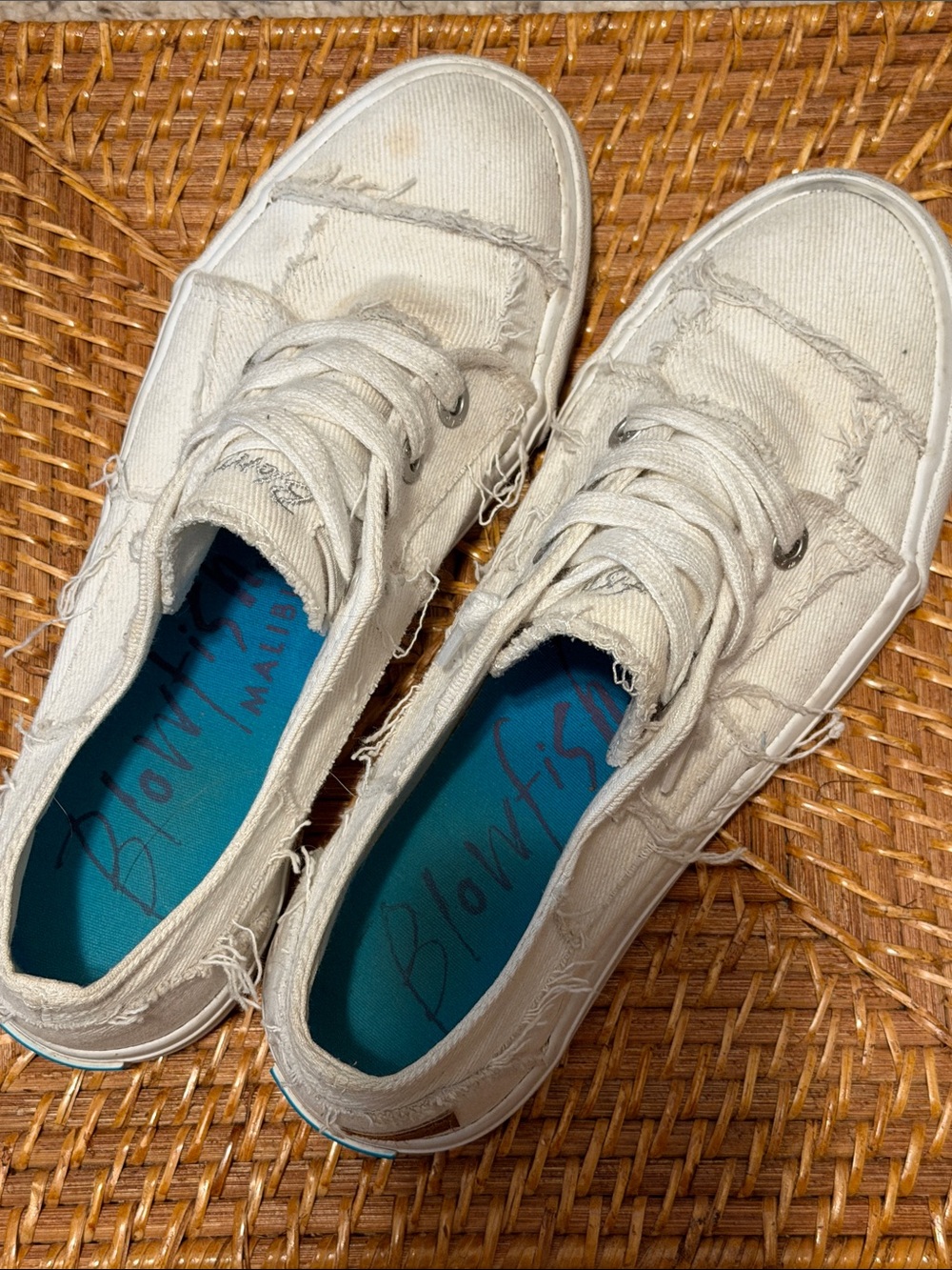 Blowfish Off-White Canvas Distressed Sneakers